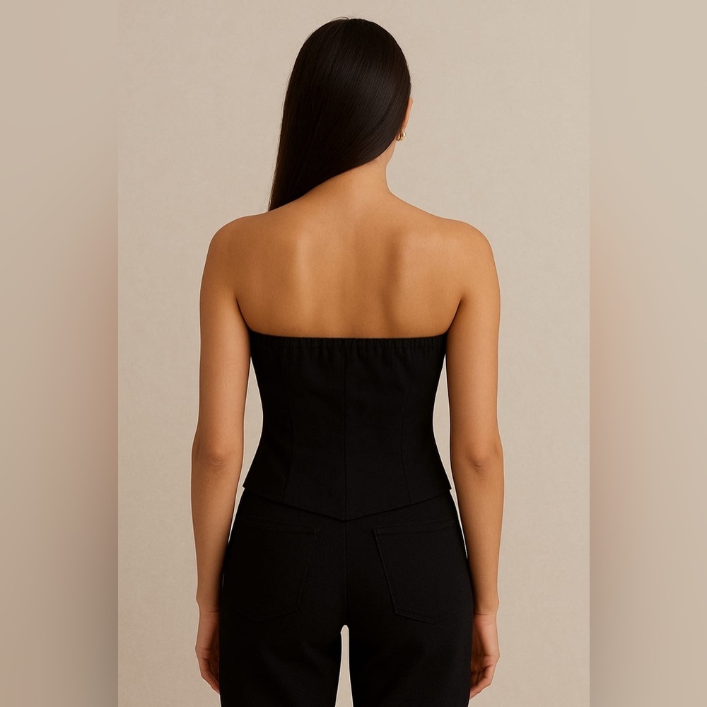 Pacifika Black Corset Button Front Going Out Top - Picture 3 of 6